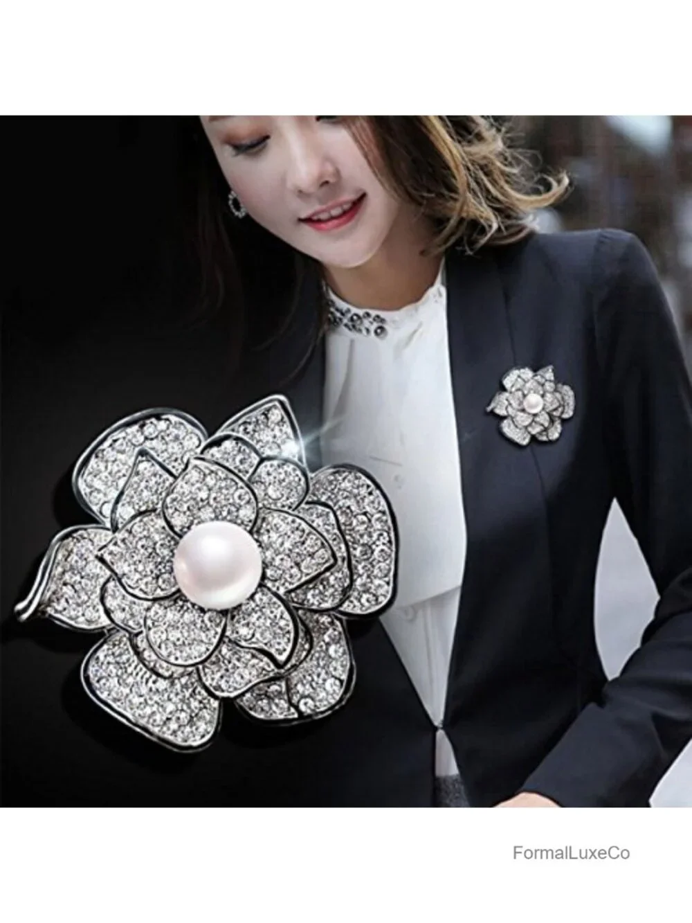 Sparkly Flower Brooch Pin for Women with Created Crystals